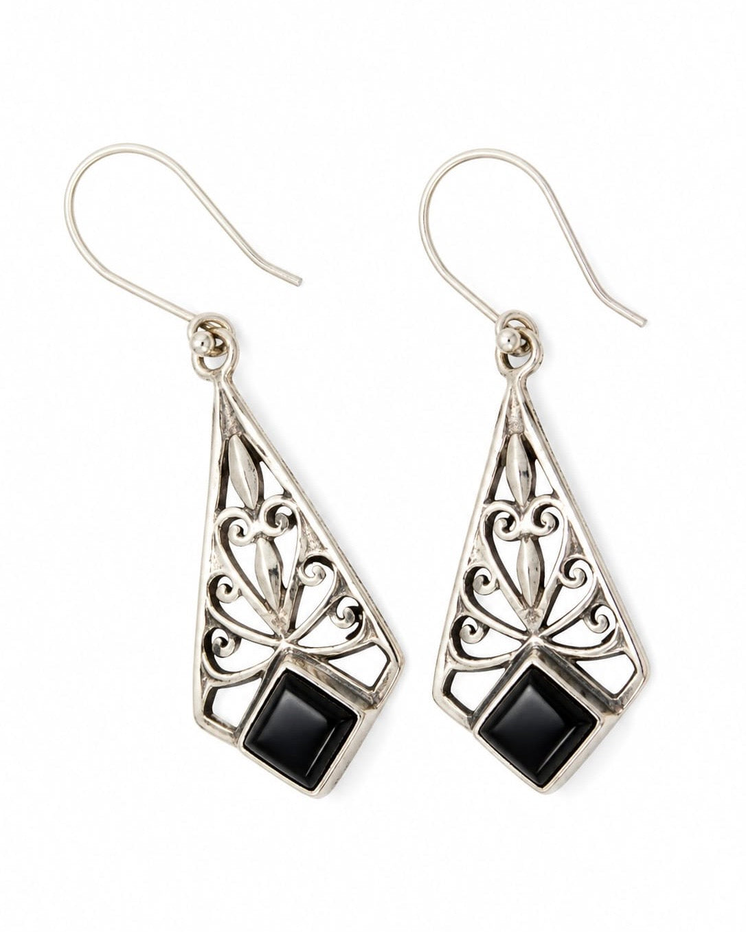 Sterling Silver Art Deco Drop Earrings – Black Onyx Stone