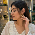 Diamond Frame Black Stone Drop Earrings