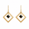 Diamond Frame Black Stone Drop Earrings White Bg