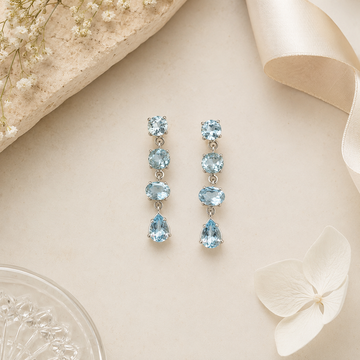 925 Silver Sky Blue CZ Drop Earrings for Women | Elegant Dangle Earrings