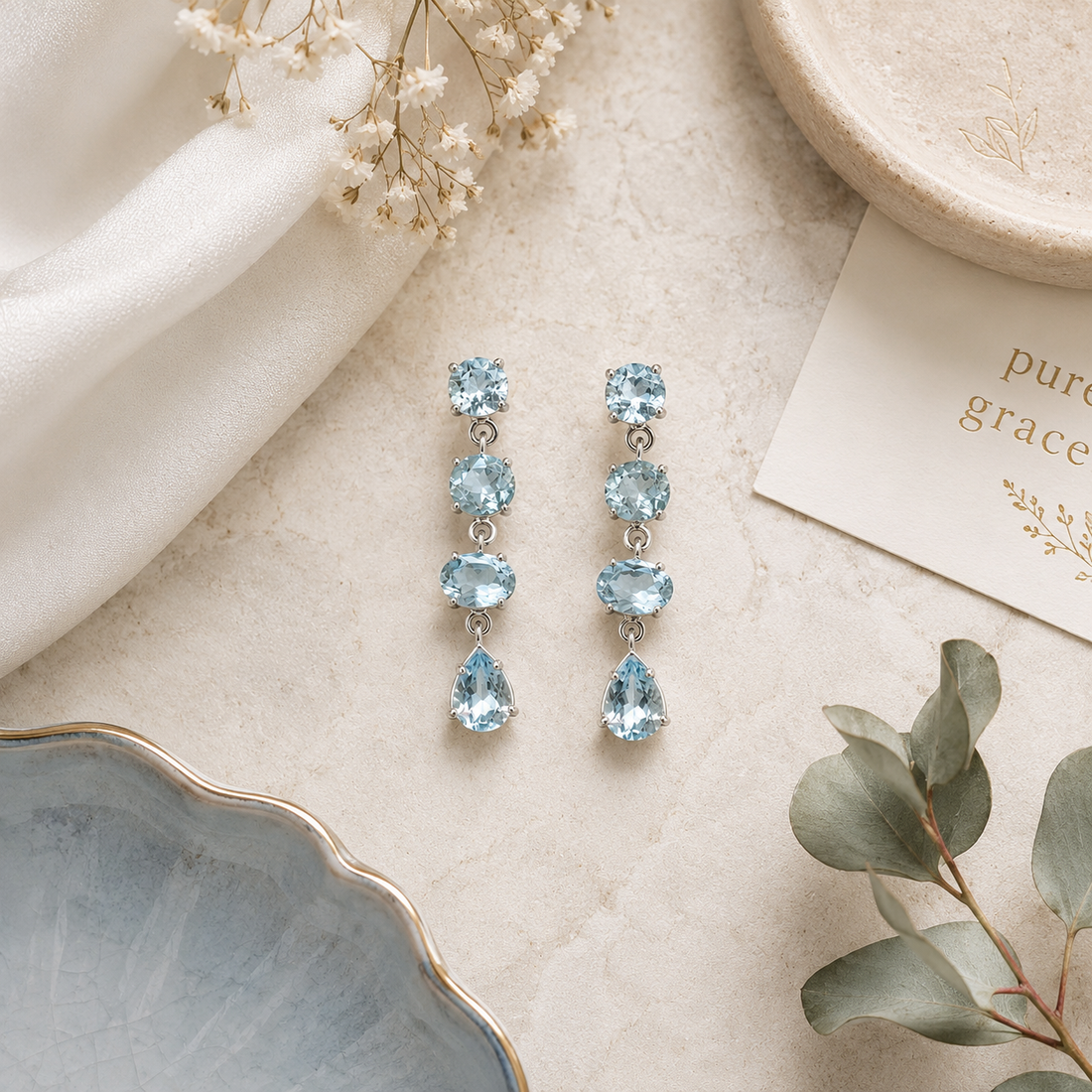 925 Silver Sky Blue CZ Drop Earrings for Women | Elegant Dangle Earrings