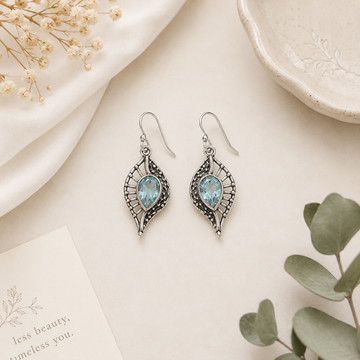 925 Silver Blue Stone Leaf Drop Earrings for Women | Elegant Designer Dangle Earrings