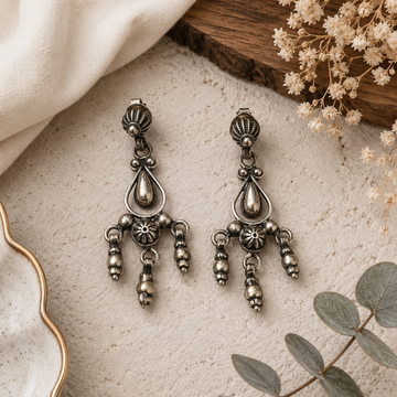 925 Sterling Silver Oxidized Tribal Chandelier Earrings for Women | Vintage Boho Dangle Earrings
