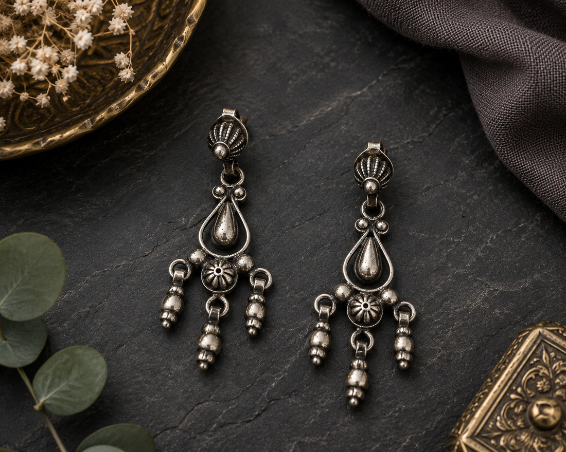 925 Sterling Silver Oxidized Tribal Chandelier Earrings for Women | Vintage Boho Dangle Earrings