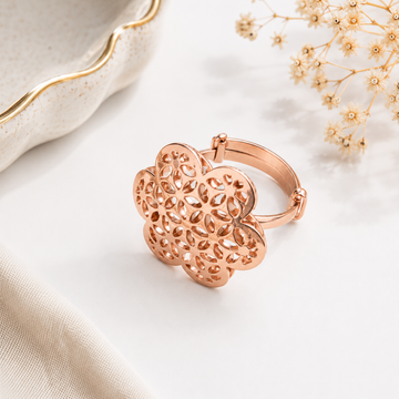925 Sterling Silver Rose Gold Floral Filigree Adjustable Ring for Women | Statement Flower Ring