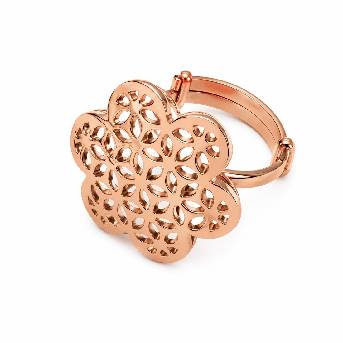 925 Sterling Silver Rose Gold Floral Filigree Adjustable Ring for Women | Statement Flower Ring
