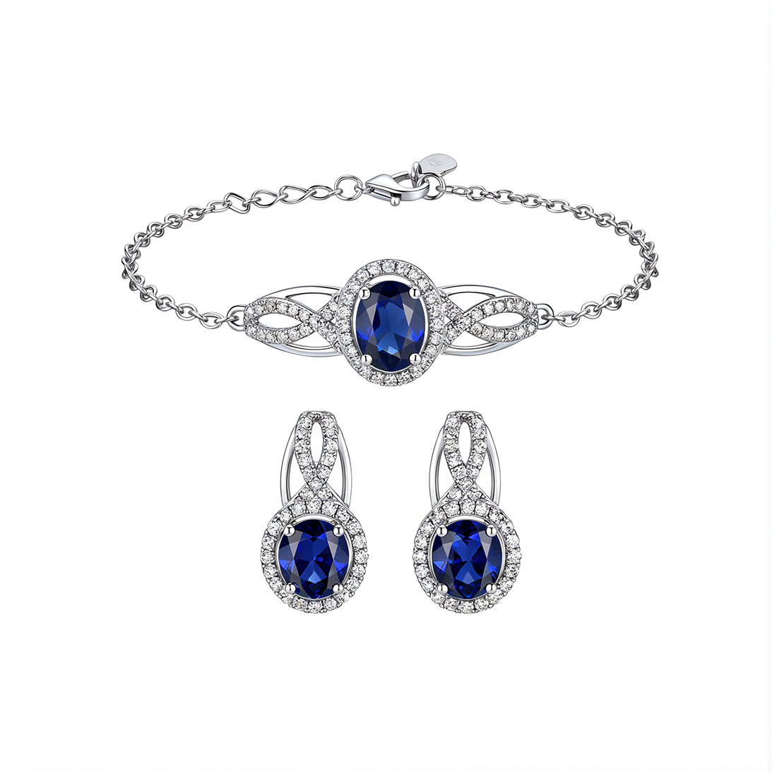 925 Sterling Silver Blue Sapphire-Inspired Jewelry Set | Pendant Necklace, Adjustable Ring, Earrings & Bracelet
