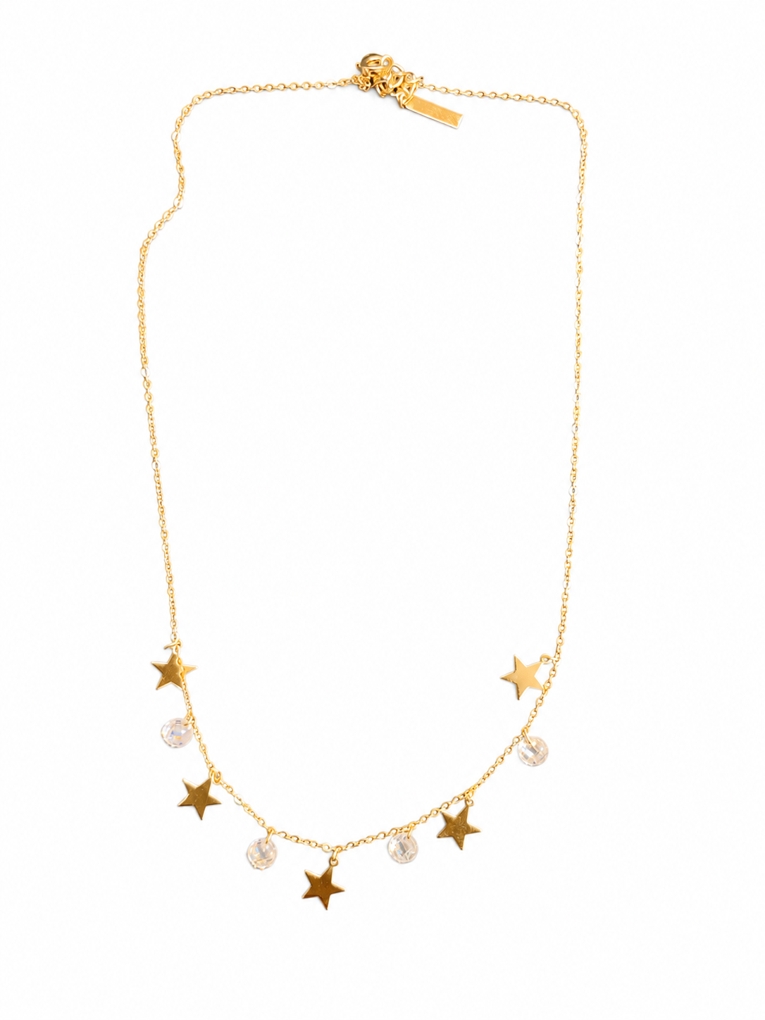 925 Sterling Silver 22K Gold Plated Star Charm Necklace with Crystal Beads | Minimalist Celestial Chain for Women