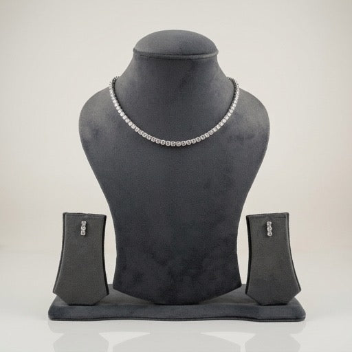 Classic CZ Tennis Necklace & Drop Earrings Set in 925 Sterling Silver