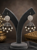 Silver Oxidized Pearl Jhumka Earrings for Women | Traditional Ethnic Drop Earrings