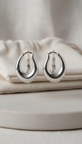 Sculptural open hoop silver earrings