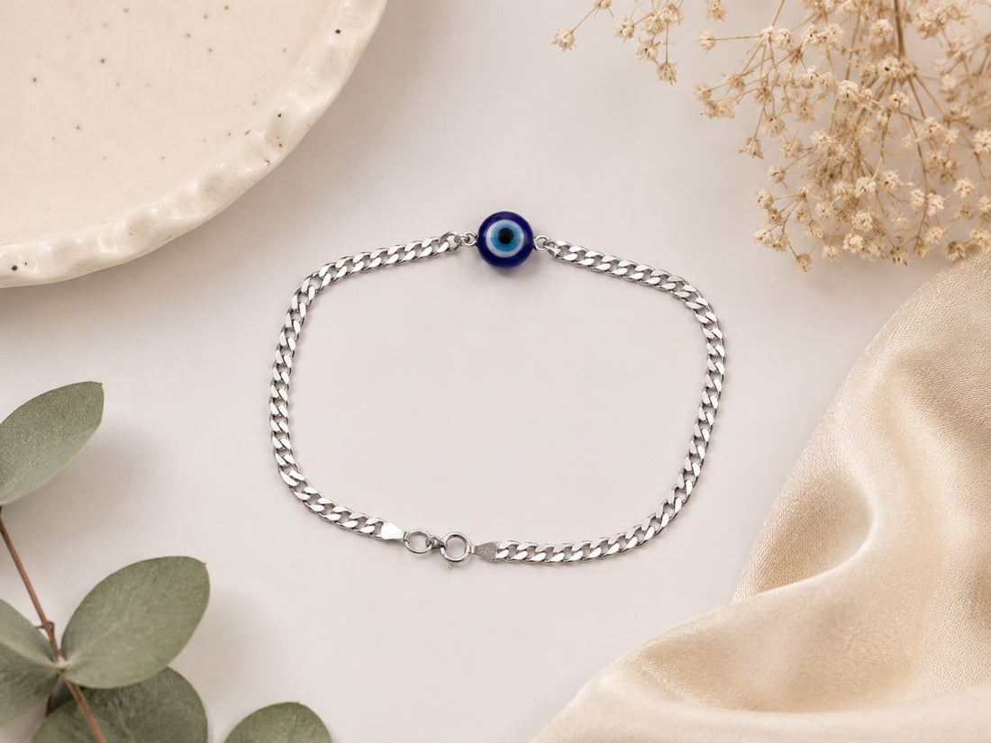 925 Sterling Silver Evil Eye Bracelet | Minimalist Protection Bracelet for Women