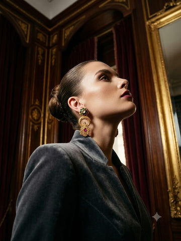 Royal Emerald & Ruby Gold-Plated 925 Silver Statement Earrings