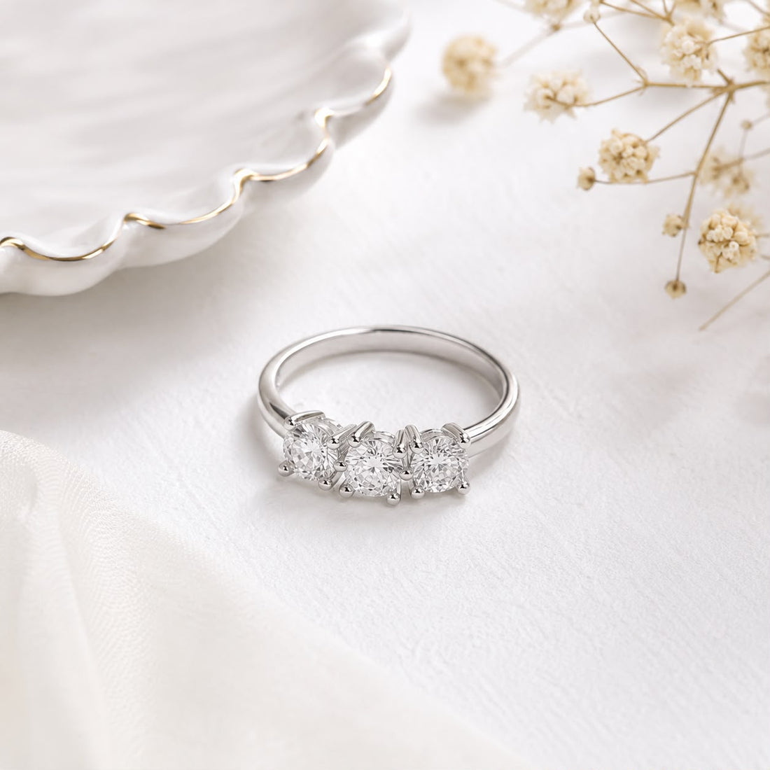 Three Stone CZ Adjustable Silver Ring for Women