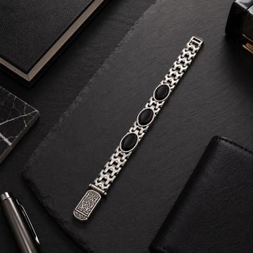 925 Sterling Silver Black Onyx Link Bracelet for Men | Vintage Designer Bracelet | Premium Silver Jewelry