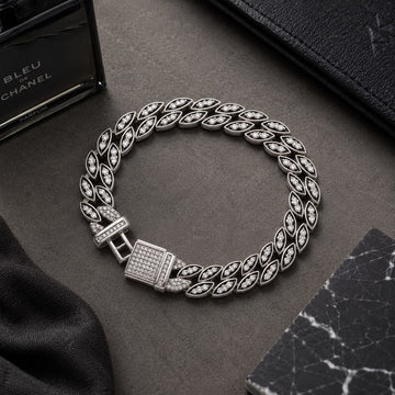 925 Sterling Silver Leaf Link Bracelet for Women | Cubic Zirconia Box Clasp | Premium Silver Bracelet