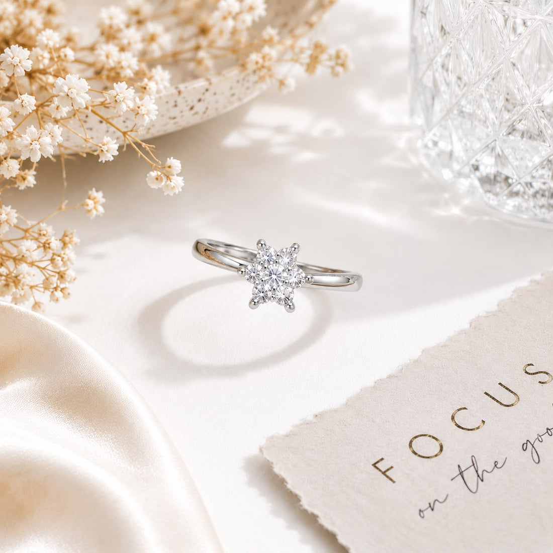 925 Sterling Silver Double Flower Adjustable Ring